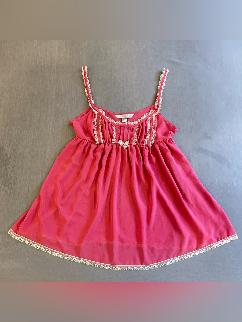 Y2K Victoria’s Secret babydoll balletcore romantic coquette hot pink lace trim L
